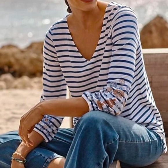 J. Jill Tops - J. Jill Women’s Embroidered-Stripes V-Neck Top